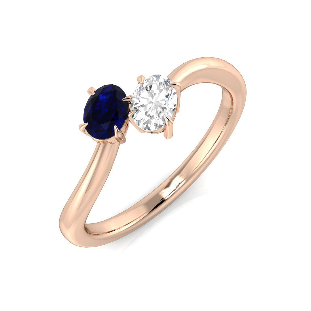 Blue Sapphire Diamond Ring 0.49ct–0.61ct – SR1910~BS – 18k Rose Gold