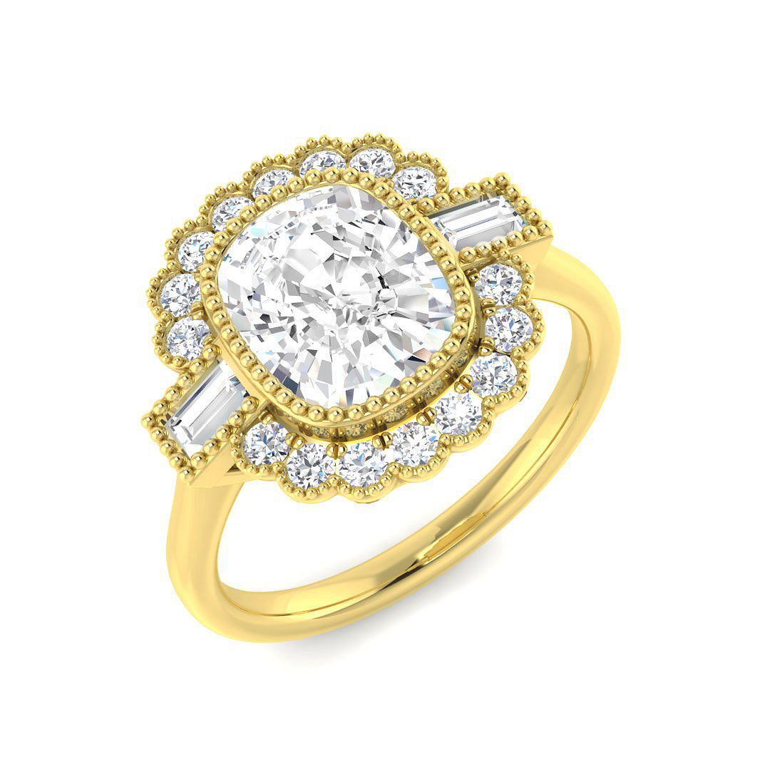 Vintage Lab-Grown Diamond Ring 1.36ct–4.22ct – SR6956 – 18k Yellow Gold