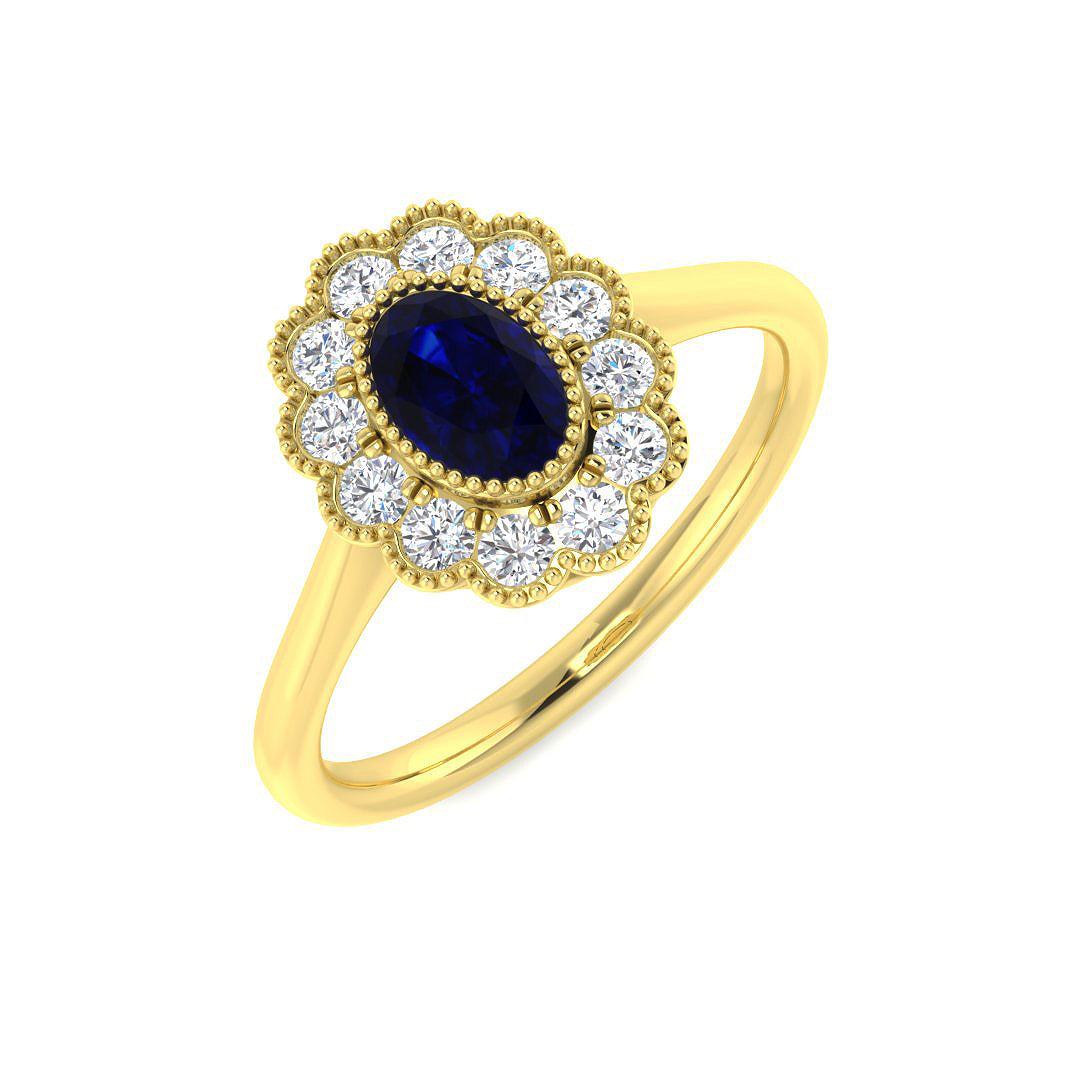 Halo Diamond Ring 0.99ct – SR7486~BLU – 18k Yellow Gold