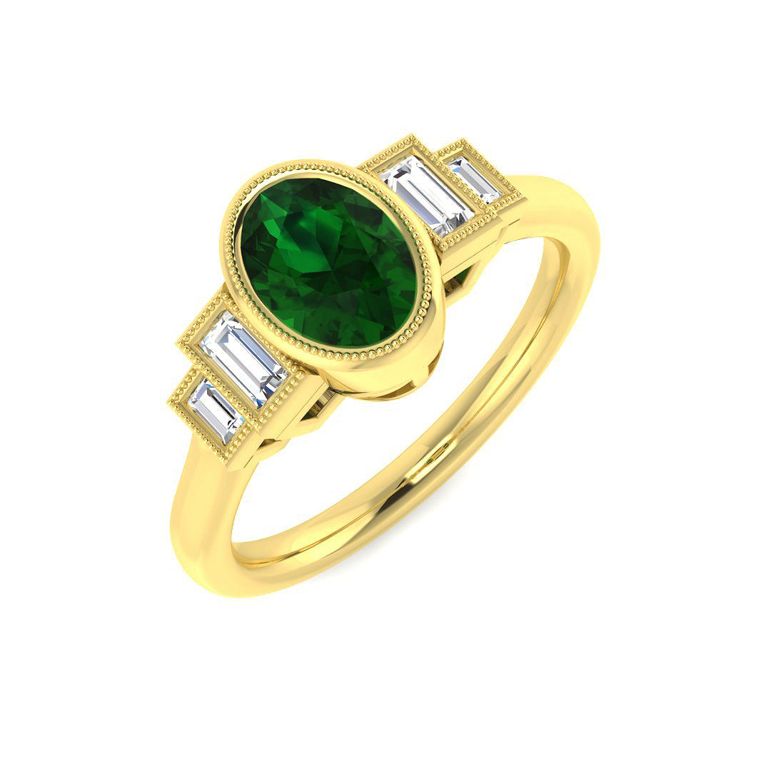 Emerald Diamond Ring 0.79ct–0.97ct – SR1923~EM – 18k Yellow Gold