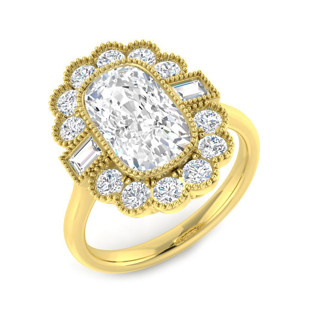 Vintage Lab-Grown Diamond Ring 1.36ct–4.22ct – SR6956 – 18k Yellow Gold