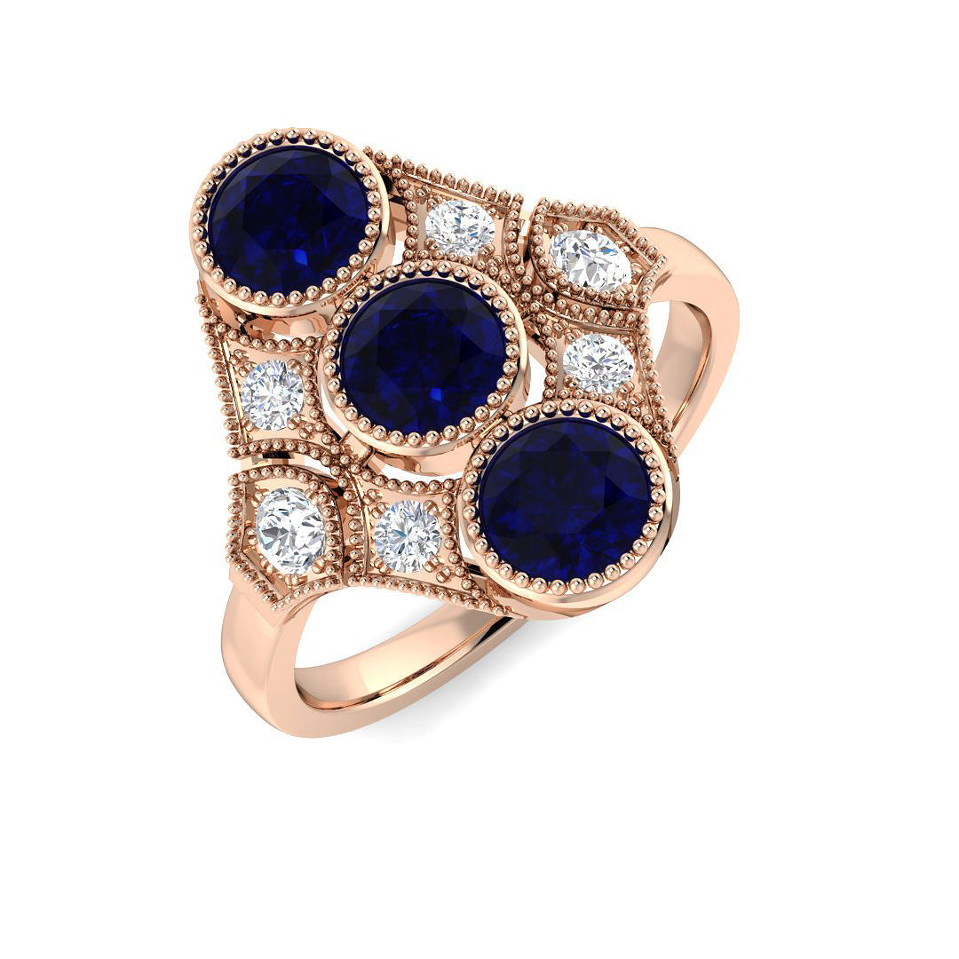 Blue Sapphire Diamond Ring 1.91ct – SR7627~BS – 18k Rose Gold