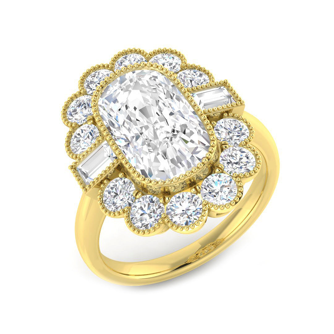 Vintage Lab-Grown Diamond Ring 1.36ct–4.22ct – SR6956 – 18k Yellow Gold