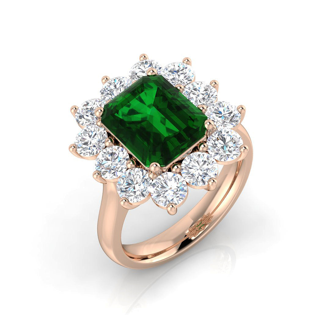 Emerald Lab-Grown Diamond Ring 3.8ct–5.29ct – SL9774~COEM – 18k Rose Gold